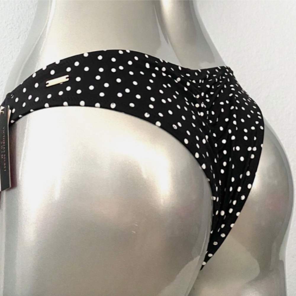 Victorias Secret Nwt VS Black Dot Ruched Back Sexy Itsy Swim Bikini Bottom